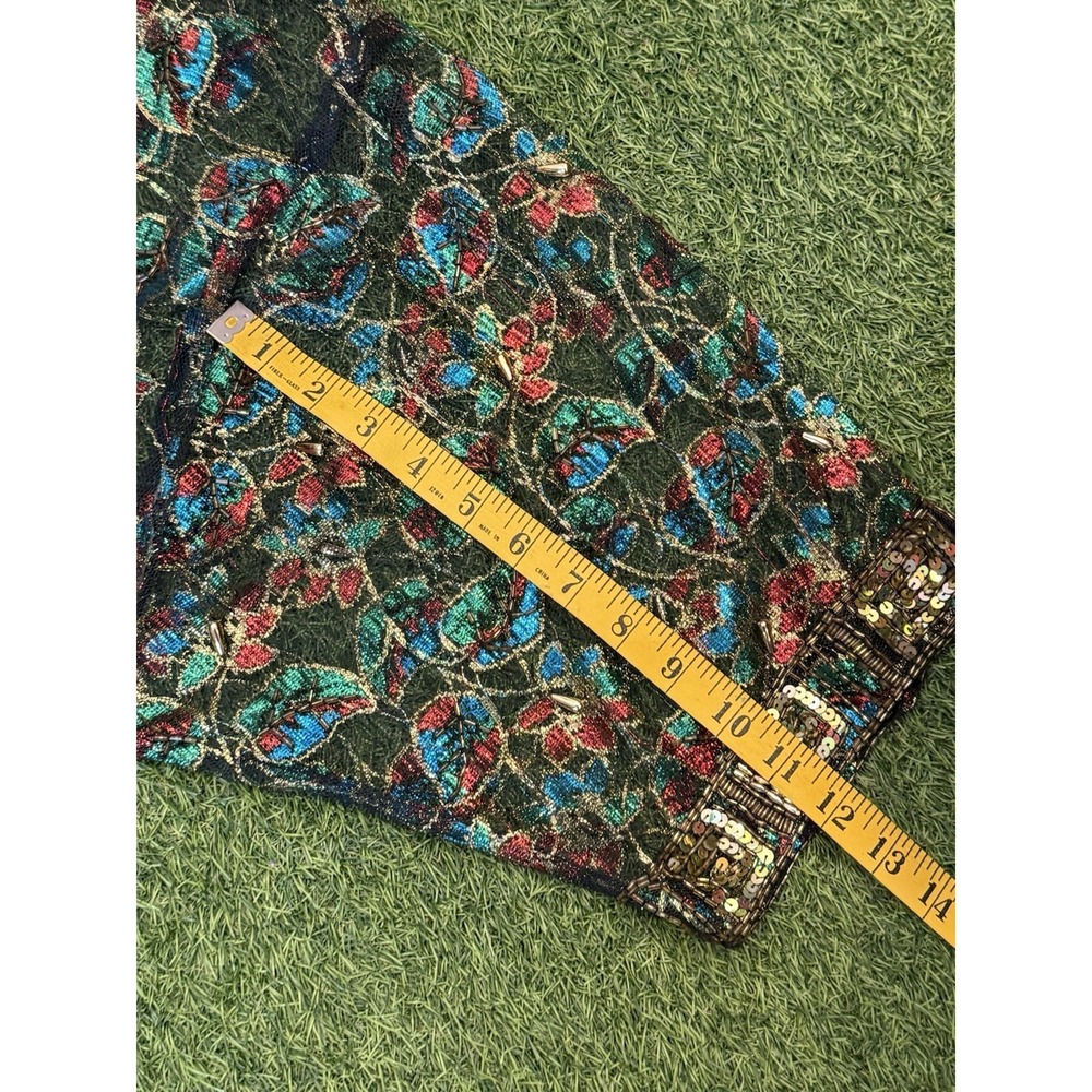 Vintage Ramana Duster Jacket One Size Black Floral Metallic Lame Kimono Cover Up - Picture 12 of 13
